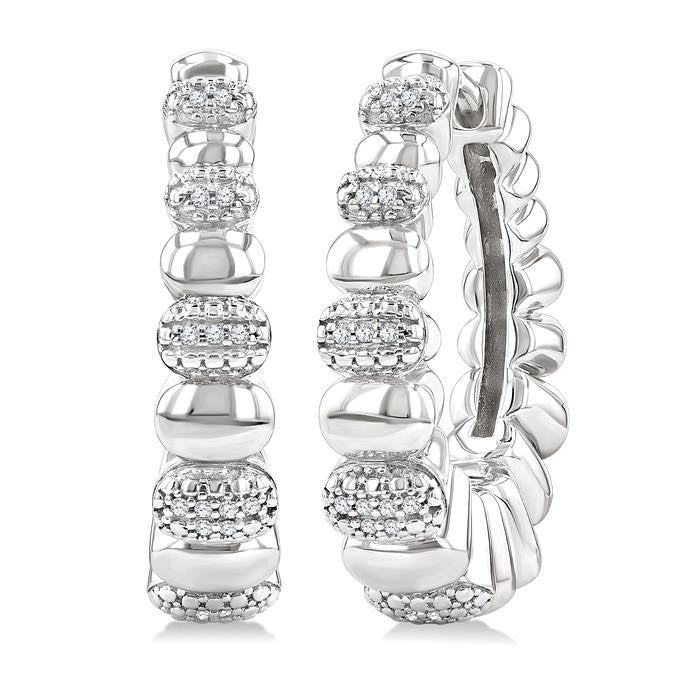 1/10 Ctw Bold Ribbed Round Cut Diamond Hoop Fashion Earrings in Sterling Silver