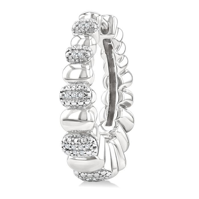 1/10 Ctw Bold Ribbed Round Cut Diamond Hoop Fashion Earrings in Sterling Silver