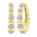 1/10 Ctw Bold Puffed Pod Rib Round Cut Diamond Fashion Hoop Earrings in Yellow Gold Vermeil
