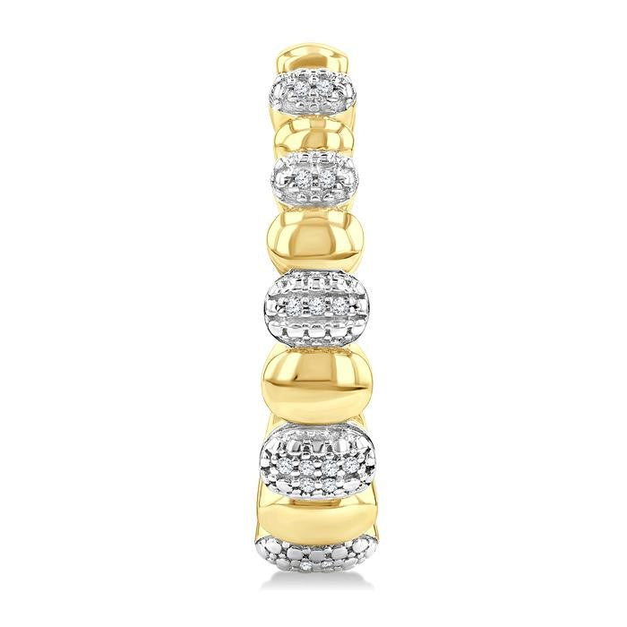 1/10 Ctw Bold Puffed Pod Rib Round Cut Diamond Fashion Hoop Earrings in Yellow Gold Vermeil
