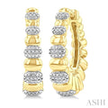 1/10 Ctw Bold Puffed Pod Rib Round Cut Diamond Fashion Hoop Earrings in Yellow Gold Vermeil