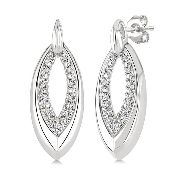 1/10 Ctw Marquise Shape Inner Link Round Cut Diamond Earrings in Sterling Silver