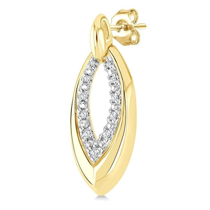 1/10 Ctw Marquise Shape Inner Link Round Cut Diamond Earrings in Yellow Gold Vermeil