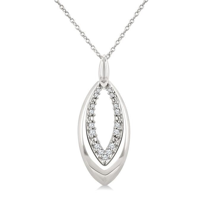 1/10 Ctw Marquise Shape Inner Link Round Cut Diamond Pendant With Chain in Sterling Silver