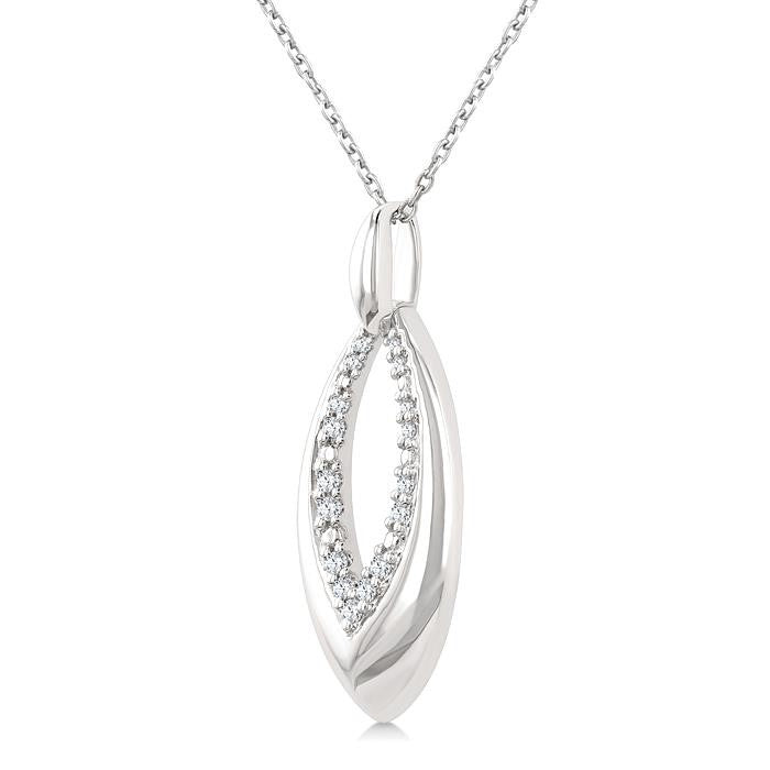 1/10 Ctw Marquise Shape Inner Link Round Cut Diamond Pendant With Chain in Sterling Silver