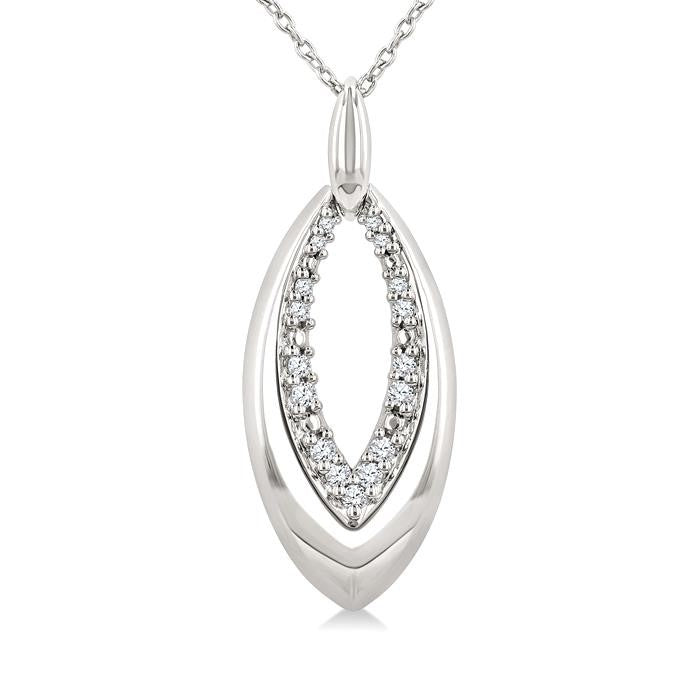 1/10 Ctw Marquise Shape Inner Link Round Cut Diamond Pendant With Chain in Sterling Silver