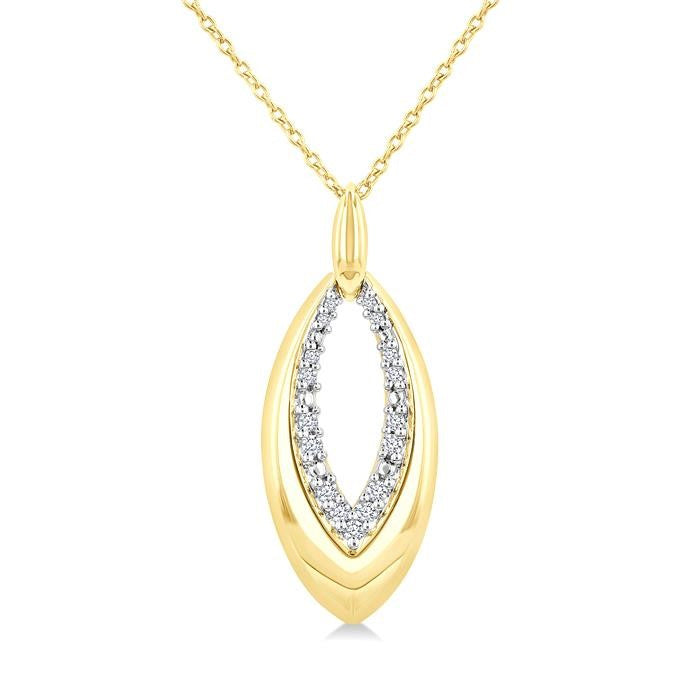 1/10 Ctw Marquise Shape Inner Link Round Cut Diamond Pendant With Chain in Yellow Gold Vermeil