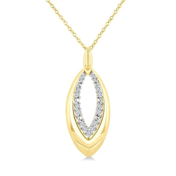 1/10 Ctw Marquise Shape Inner Link Round Cut Diamond Pendant With Chain in Yellow Gold Vermeil