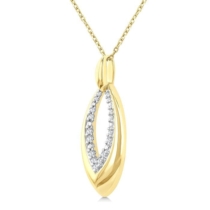 1/10 Ctw Marquise Shape Inner Link Round Cut Diamond Pendant With Chain in Yellow Gold Vermeil