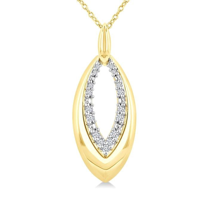 1/10 Ctw Marquise Shape Inner Link Round Cut Diamond Pendant With Chain in Yellow Gold Vermeil