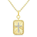 1/20 Ctw Latin Cross Round Cut Diamond Rectangular Fluted Medallion Pendant With Chain in Yellow Gold Vermeil