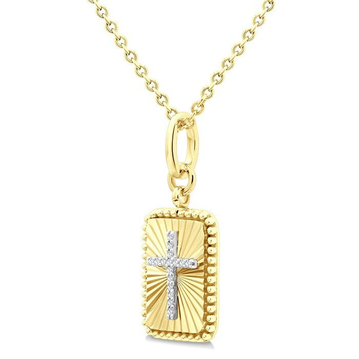 1/20 Ctw Latin Cross Round Cut Diamond Rectangular Fluted Medallion Pendant With Chain in Yellow Gold Vermeil