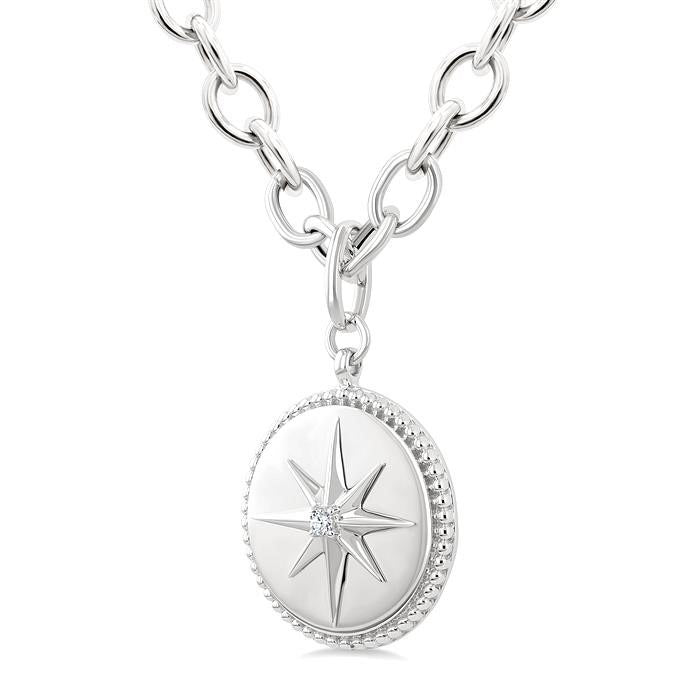 Silver Compass Medallion Diamond Fashion Pendant