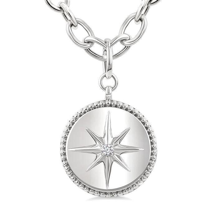 Silver Compass Medallion Diamond Fashion Pendant