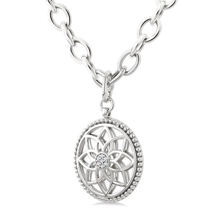 1/20 Ctw Circle medallion Round Cut Diamond Pendant With Chain in Sterling Silver