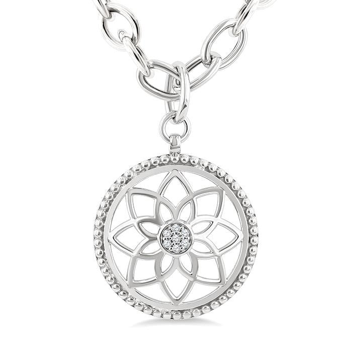 1/20 Ctw Circle medallion Round Cut Diamond Pendant With Chain in Sterling Silver