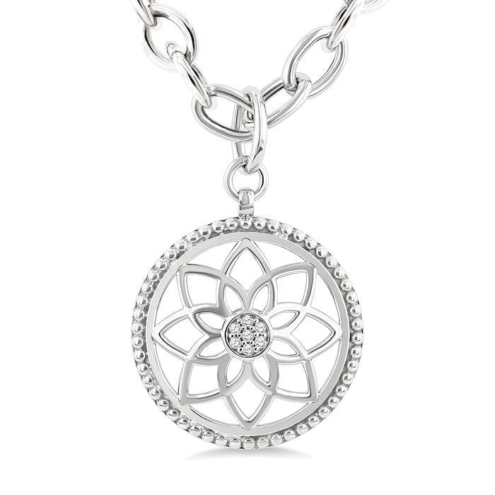 Silver Circle Medallion Diamond Fashion Pendant