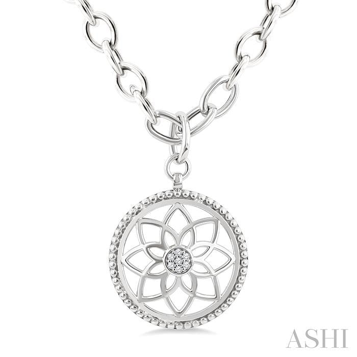 1/20 Ctw Circle medallion Round Cut Diamond Pendant With Chain in Sterling Silver