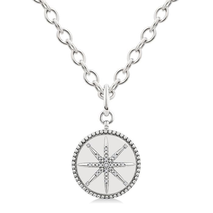 1/20 Ctw Compass medallion Round Cut Diamond Pendant With Chain in Sterling Silver