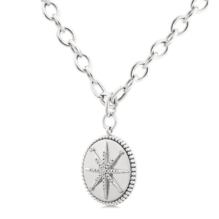 1/20 Ctw Compass medallion Round Cut Diamond Pendant With Chain in Sterling Silver