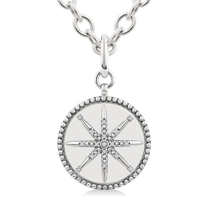 Silver Compass Medallion Diamond Fashion Pendant