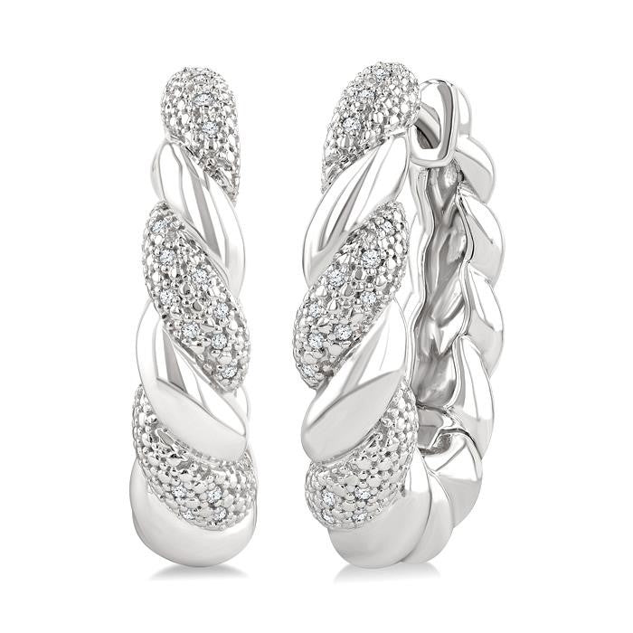 1/10 Ctw Round Cut Diamond Rope Earrings in Sterling Silver