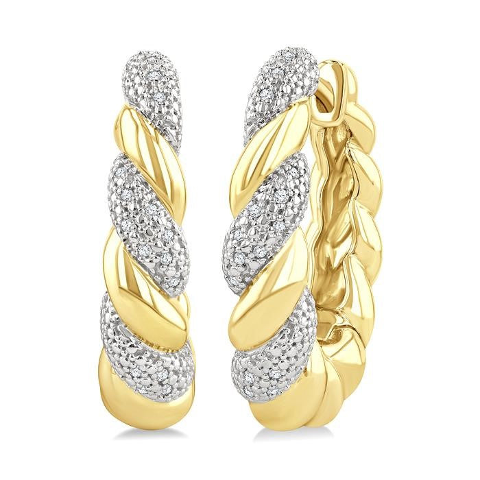 1/10 Ctw Bold Twisted Rope Round Cut Diamond Fashion Hoop Earrings in Yellow Gold Vermeil