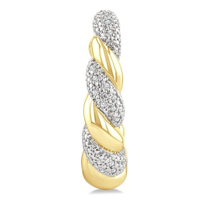 1/10 Ctw Bold Twisted Rope Round Cut Diamond Fashion Hoop Earrings in Yellow Gold Vermeil