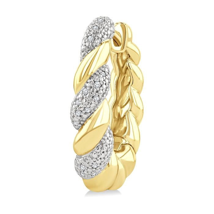 1/10 Ctw Bold Twisted Rope Round Cut Diamond Fashion Hoop Earrings in Yellow Gold Vermeil