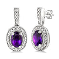 Silver Oval Shape Gemstone & Diamond Earrings
