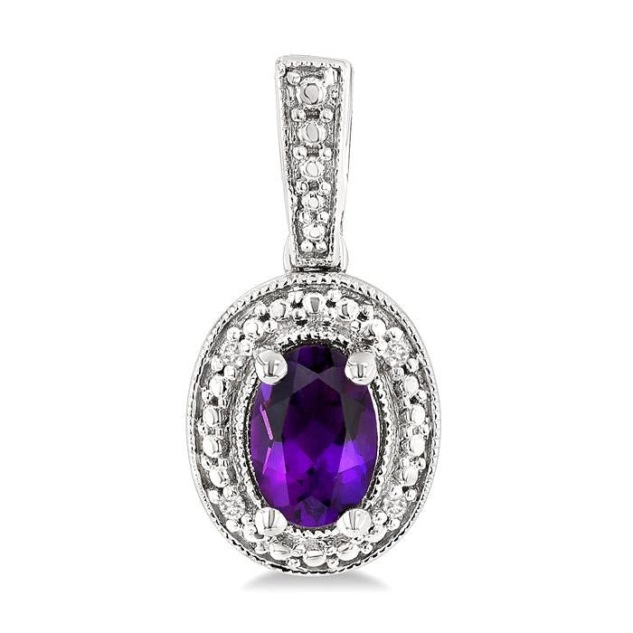 Silver Oval Shape Gemstone & Diamond Earrings