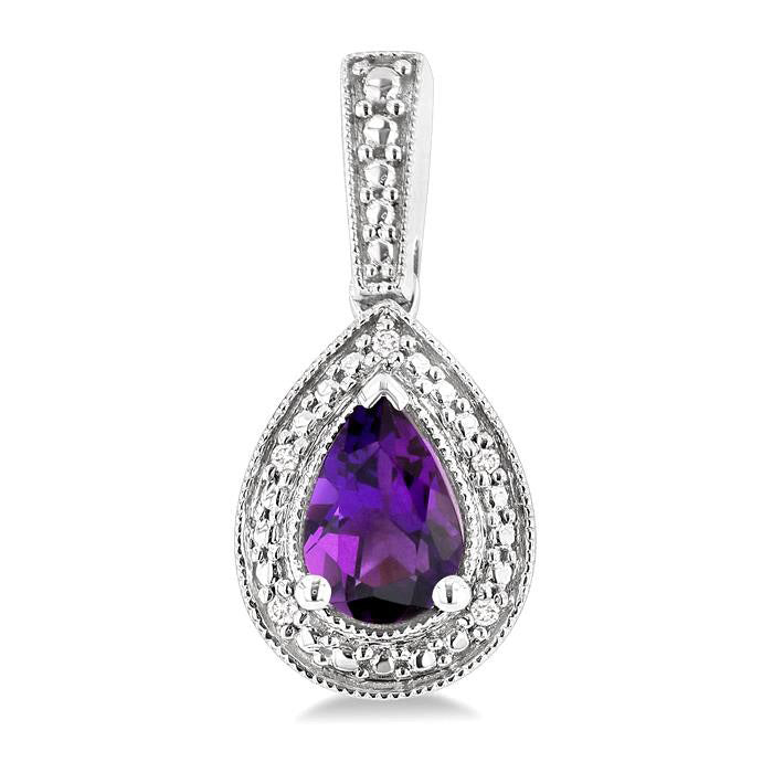 Silver Pear Shape Gemstone & Diamond Earrings