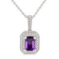 7X5 MM Octagon Shape Amethyst and 1/50 Ctw Round Cut Diamond Semi-precious Pendant With Chain in Sterling Silver