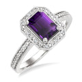 7x5 MM Octagon Shape Amethyst and 1/50 Ctw Round Cut Diamond Semi-precious Ring in Sterling Silver