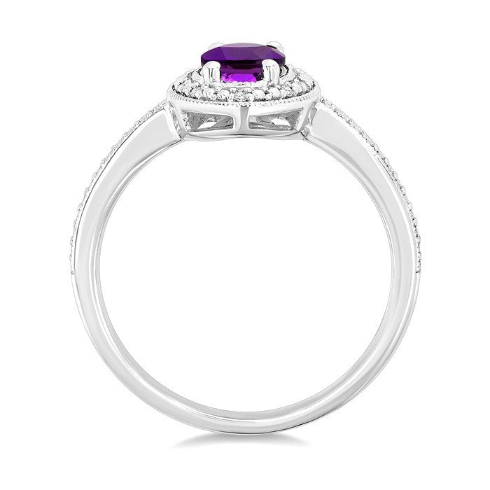 7x5 MM Oval Shape Amethyst and 1/50 Ctw Round Cut Diamond Semi-precious Ring in Sterling Silver