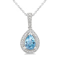 7X5 MM Pear Shape Aquamarine and 1/50 Ctw Round Cut Diamond Semi-Precious Pendant With Chain in Sterling Silver
