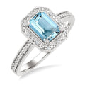 7X5 MM Octagon Shape Aquamarine and 1/50 Ctw Round Cut Diamond Semi-Precious Ring in Sterling Silver