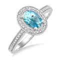 7X5 MM Oval Shape Aquamarine and 1/50 Ctw Round Cut Diamond Semi-Precious Ring in Sterling Silver