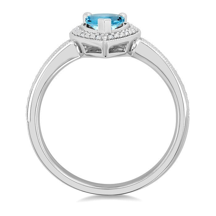 7X5 MM Pear Shape Aquamarine and 1/50 Ctw Round Cut Diamond Semi-Precious Ring in Sterling Silver