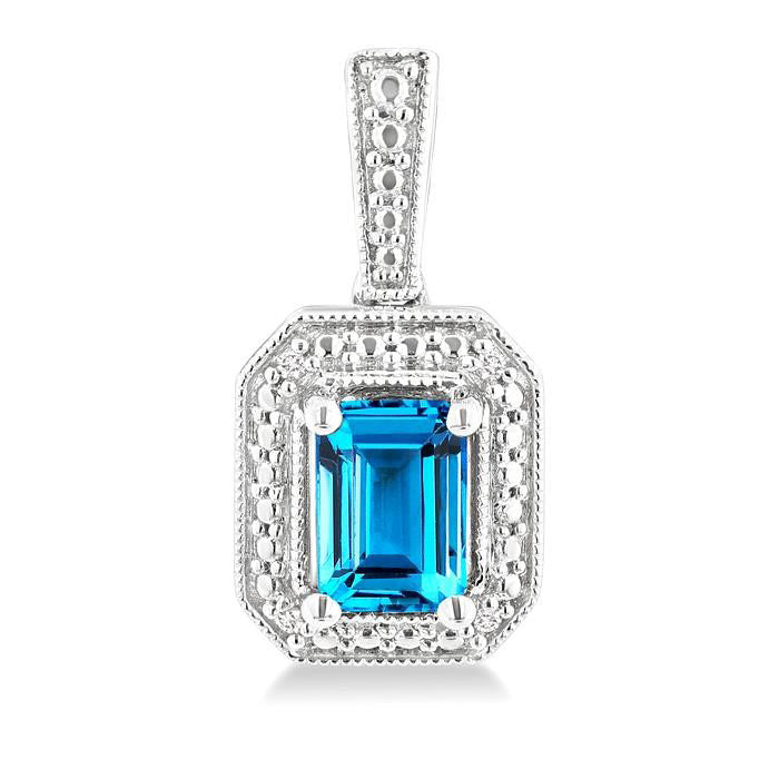 Silver Emerald Shape Gemstone & Diamond Earrings