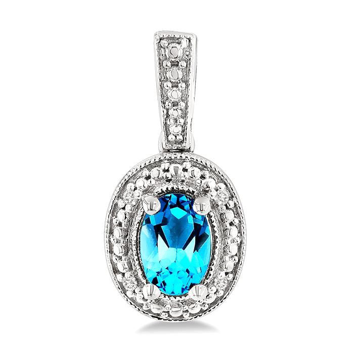 Silver Oval Shape Gemstone & Diamond Earrings