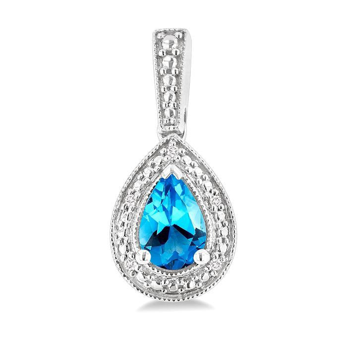 Silver Pear Shape Gemstone & Diamond Earrings