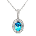 7X5 MM Oval Shape Blue Topaz and 1/50 Ctw Round Cut Diamond Semi-precious Pendant With Chain in Sterling Silver