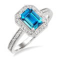 Silver Emerald Shape Gemstone & Diamond Ring