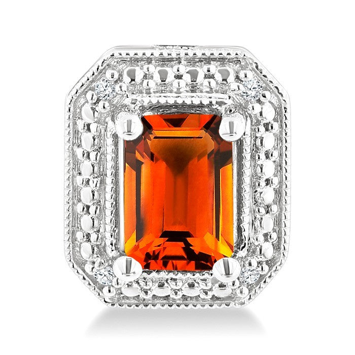 6X4 MM Octagon Shape Citrine and 1/50 Ctw Round Cut Diamond Semi-Precious Earrings in Sterling Silver