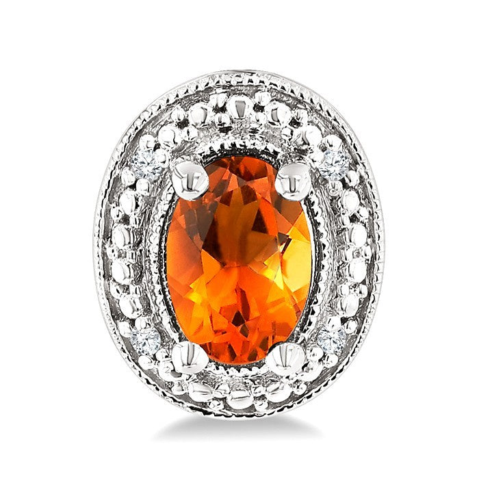 6X4 MM Oval Shape Citrine and 1/50 Ctw Round Cut Diamond Semi-Precious Earrings in Sterling Silver