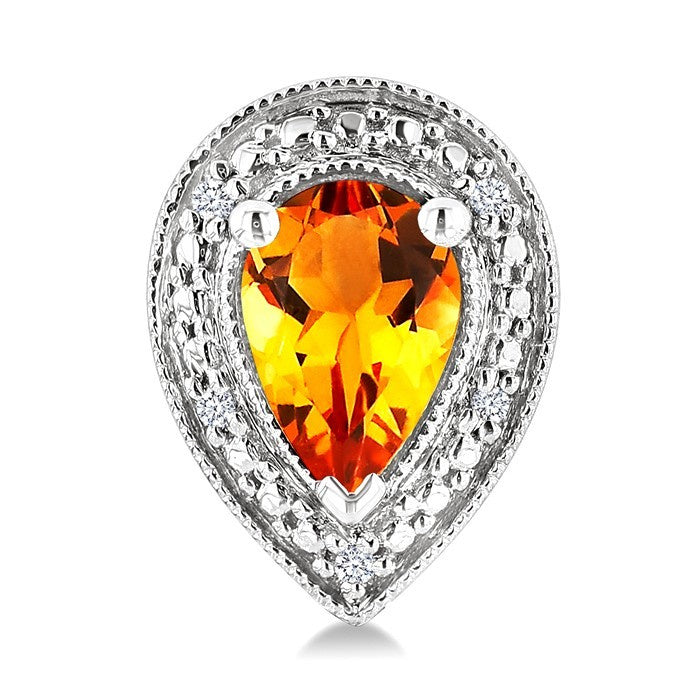 6X4 MM Pear Shape Citrine and 1/50 Ctw Round Cut Diamond Semi-Precious Earrings in Sterling Silver