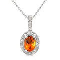 7X5 MM Oval Shape Citrine and 1/50 Ctw Round Cut Diamond Semi-Precious Pendant With Chain in Sterling Silver