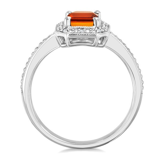 7X5 MM Octagon Shape Citrine and 1/50 Ctw Round Cut Diamond Semi-Precious Ring in Sterling Silver