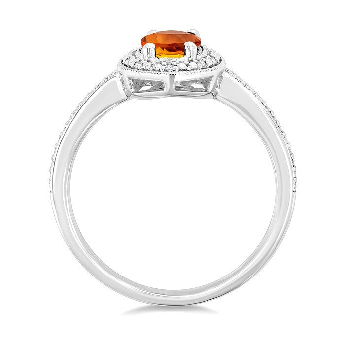 7X5 MM Oval Shape Citrine and 1/50 Ctw Round Cut Diamond Semi-Precious Ring in Sterling Silver